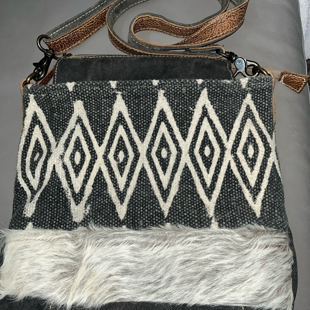 Myra Bag Azur printed Canvas/Leather /calf hair crossbody shoulder ba…
